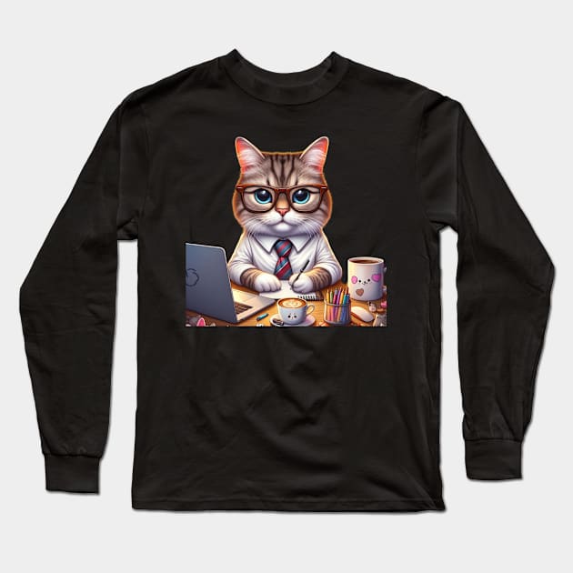 Cute Cat Boss Long Sleeve T-Shirt by Divineshopy